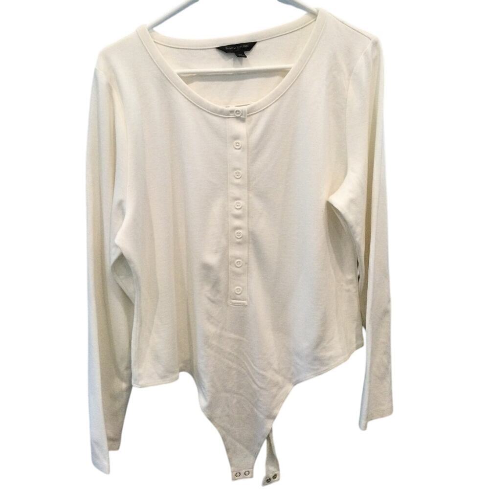 Banana Republic Womens Long Sleeve Bodysuit Size XL Button Front White Classic